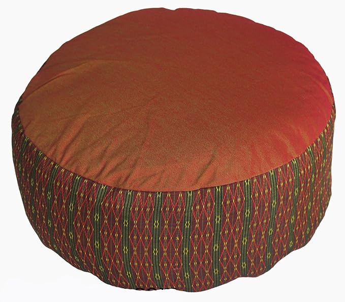 Meditation Cushion Zafu Pillow - Buckwheat and Kapok Fill - Global Weave Saffron