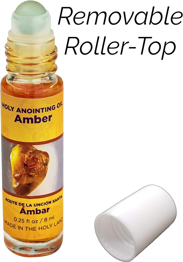 Amber Holy Land Anointing Oil from Israel, 1/4 oz Roller Bottle from Jerusalem, Locally Sourced Herbs & Essences, Gift for Pastors, Priests, Rabbi, & Clergy, Aceite Ungido de Ámbar