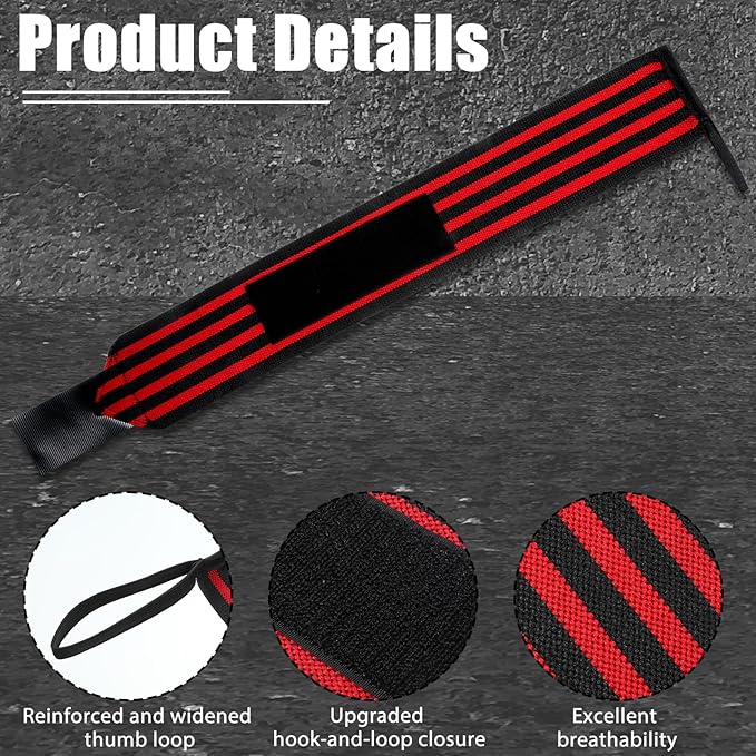 22 Inch Gym Wrist Wraps, Weightlifting Wrist Wraps, Adjustable Nylon Wrist Support with Thumb Loop for Powerlifting Bench Press Strength Training for Men and Women