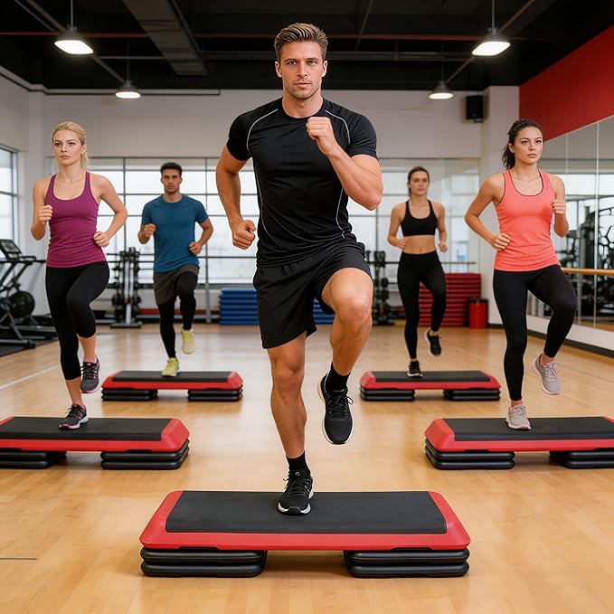 43'' Aerobic Stepper, 4-6-8in Height-Adjustable Exercise Workout Step Platform with 4 Detachable Risers for Home Gym Workout & Training