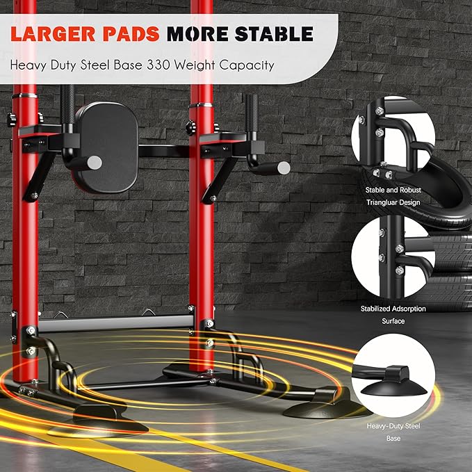DlandHome Pull Up Bar Power Tower Dip Station, Height Adjustable Heavy Duty Workout Dip Stand, Multi-Functional Strength Training Machine for Men Women Home Gym