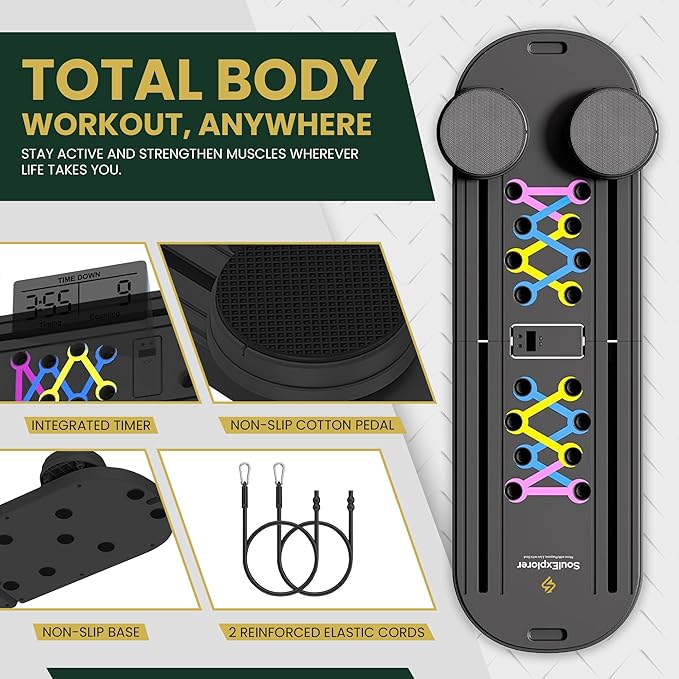 Pilates Board, 9 in 1 Multi-Purpose Foldable Pilates Reformer Set, Portable Pilates Reformer Board with Yoga Socks & Resistance Bands, Best for Women Fitness & Exercise at Home Pilates Workout Board