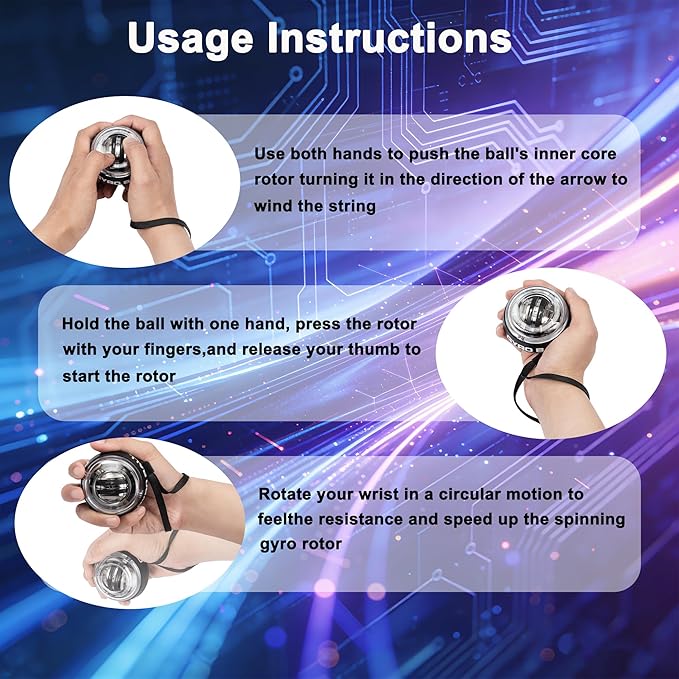 Torque Ball Hand Exerciser Auto-Start Wrist Power Gyro Ball with LED Lights Grip Strength Trainer, Forearm Strengthener, Hand Exerciser Devices, Wrist Strengthener, Colorful Lighting & Portable Case