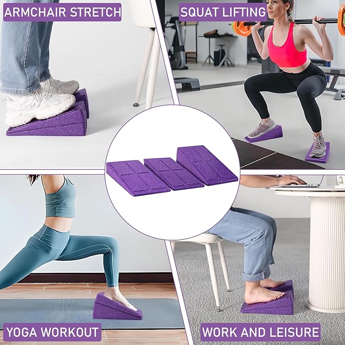 Slant Board Squat Wedge for Calf Stretching，3 Pcs 12" x 6.3" Foot Stretcher Balance Board for Plantar Fasciitis, Adjustable Foam Slant Board Wedge Great for Exercises