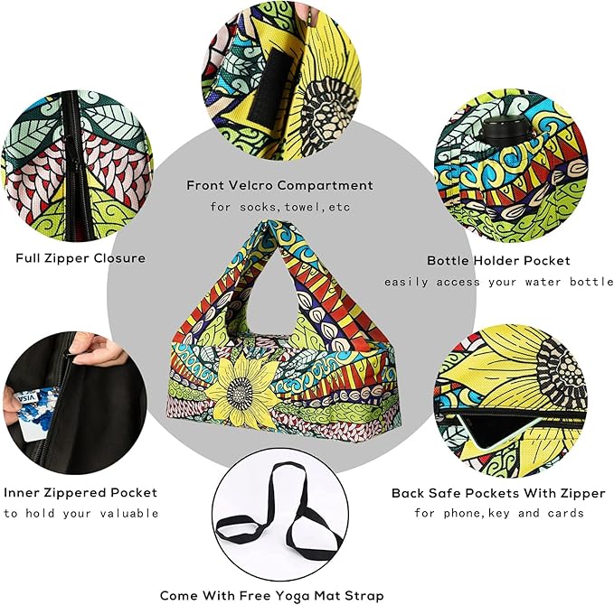 Yoga Mat Bag - Large Yoga Bag with Yoga Mat Strap, Zipper and Pockets - Yoga Bags and Carriers Fits All Your Stuff - Personalized Yoga Mat Bags for Women Fits Most Size Mats