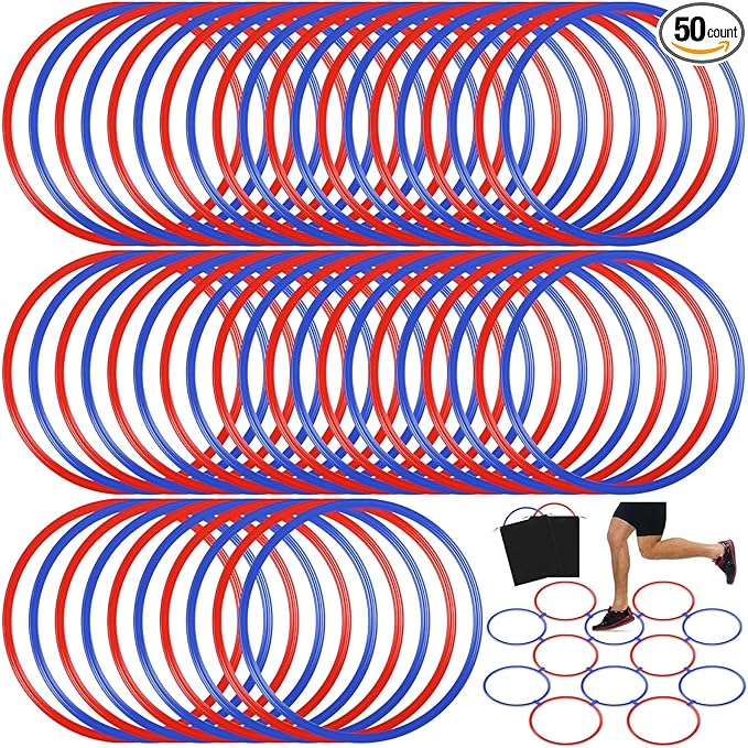 Shappy 50 Pcs Agility Rings with Storage Bags 15 Inch Agility Exercise Rings Training Hoops Plastic Speed Jumping Hoops for Gymnastics Sports Soccer Football Practice Games