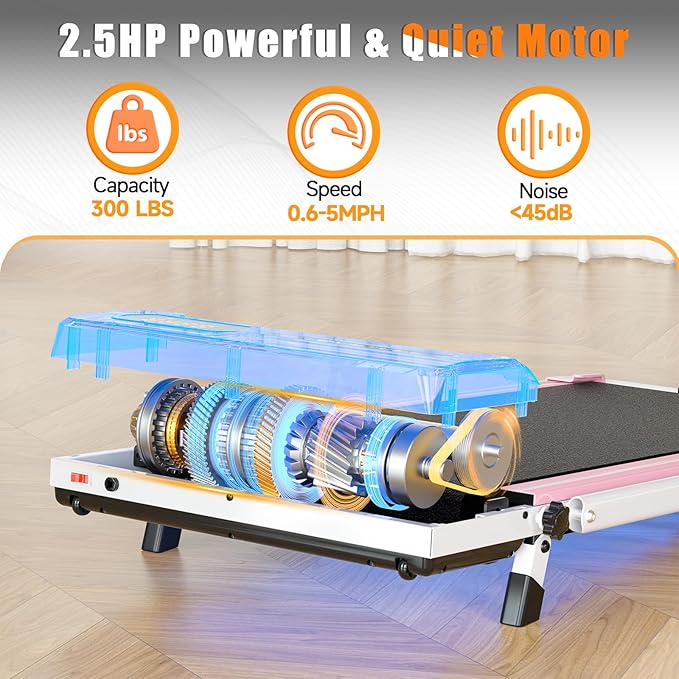Incline Walking Pad with Handle Bar, Foldable Portable Under Desk Treadmill for Home Office, Ultra Quiet <45dB, Safety Lock, 300+ LB Capacity