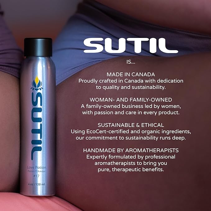 SUTIL Sensual Luxury | Love Potion #17 Massage Oil | Non Sticky Aphrodisiac Essential Oil | Botanical Arousal Oil for Women, Men, & Couples (Love Potion #17, 4 Oz)