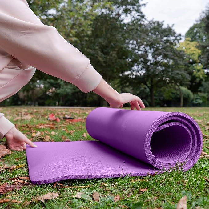 BalanceFrom 71x24 Inches Extra Thick Yoga Mat 1-Inch High-Density Foam – Roll-Up Exercise Pad with Double-Sided Non-Slip Surface and Carrying Strap for Pilates and Home Workouts, Multiple Colors