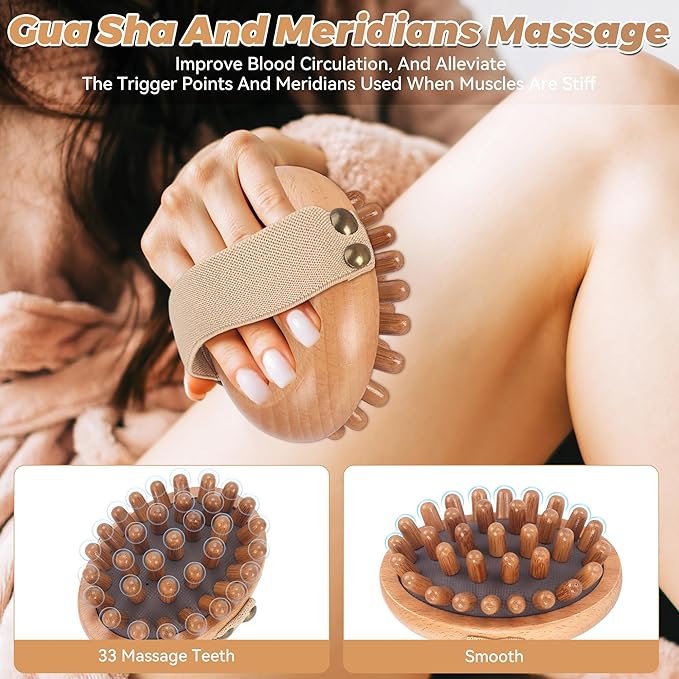 Wood Therapy Massage Tools - 2-Pack Wooden Meridian Massage Brush for Cellulite, Lymphatic, Drainage, Massage Brush for Belly Muscle Pain Relief & Body Shaping