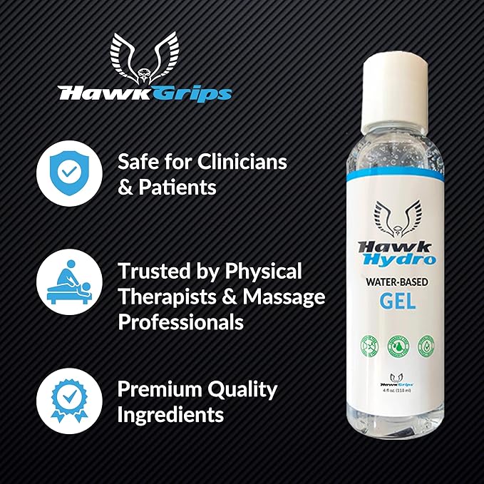 HawkHydro 4oz Water-Based Massage Emollient Gel, Professional Multi-Modality Therapy Gel for IASTM Scraping, Cupping & Taping, Skin Emollient for Deep Tissue, Pack of 2