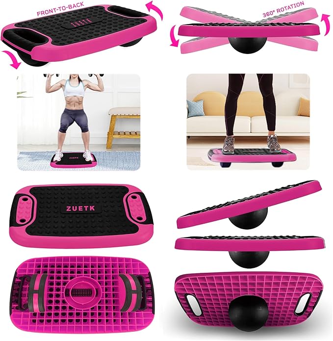 4-In-1 Balance Board and Stepper Exercise Platform - Aerobic Step Adjustable Home Workout Slant Board, Non Slip Soft cushion - With Home Workout Suggestions