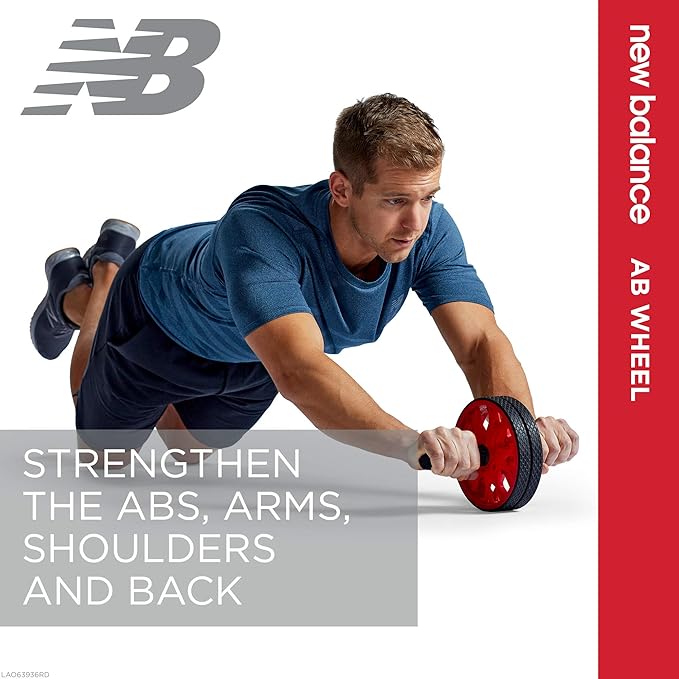 New Balance Ab Wheel - Abdominal Roller Trainer Non Skid Wheels with Sure-Grip Handles, Black/Red