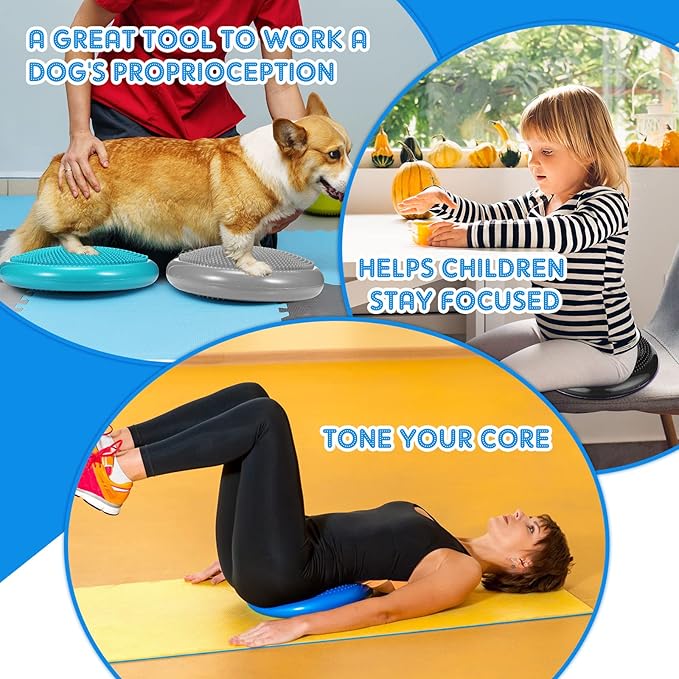 Sotiff 4 Pcs Inflated Wobble Cushion Wiggle Seat for Sensory Kids Flexible Seat for Classroom Wobble Disc with Inflation Pump Stability Balance Board for Adult Physical Therapy Exercise