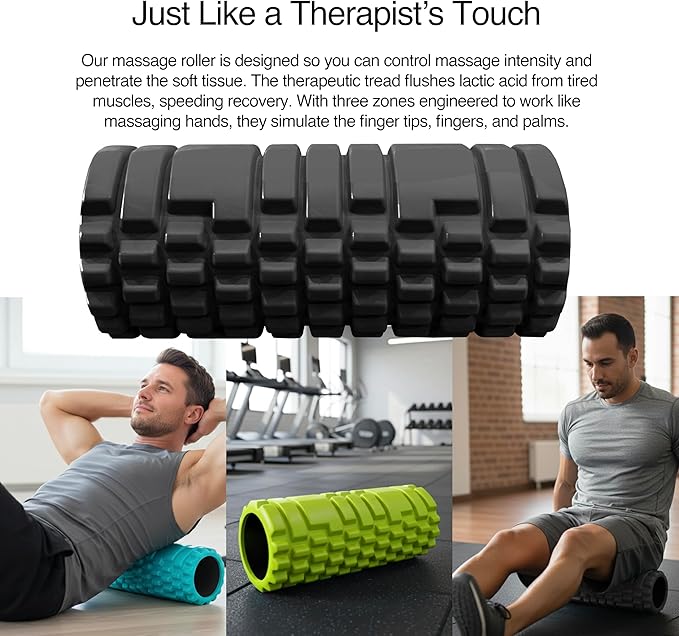 321 STRONG 5 in 1 Foam Roller Set with Hollow Core Deep Tissue Massager, Muscle Roller Stick, Stretching Strap, Spikey Plantar Fasciitis Ball, and Carry Bag, with 4K eBook