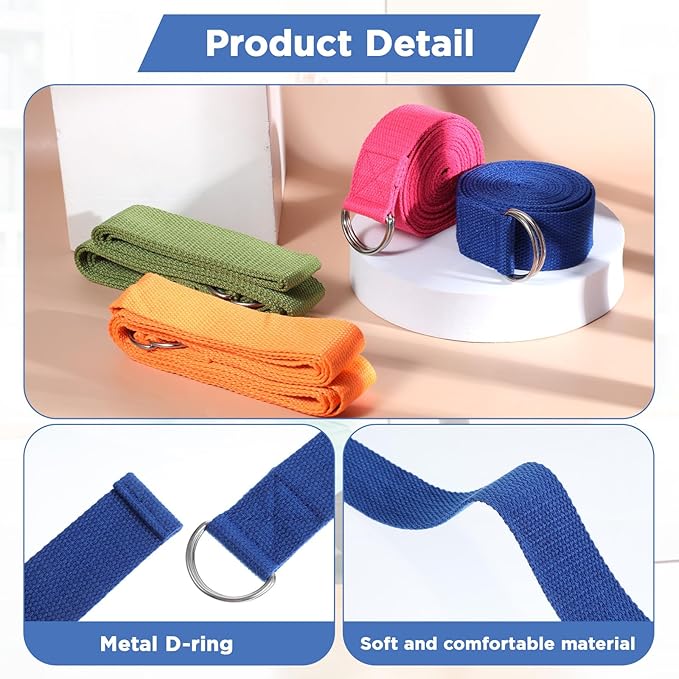 10 Pieces 8ft Yoga Strap for Stretching Bulk with Adjustable Metal D Ring Buckle Loop Exercise Band Stretching Belt for Fitness Gym Workout Pilates Physical Therapy