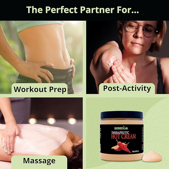 GreenIVe Hot Cream Massage Lotion Hot & Cold Sensation for Joints and Muscles and Skin Tightning Wraps (8oz Jar)