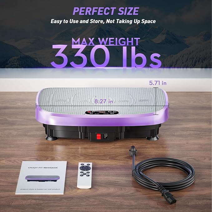Vibration Plate Exercise Machine for Whole Body Workout, Vibrating Platform for Fast Weight Loss, Lymphatic Drainage & Pain Relief, Home Fitness Equipment with LED Touch Screen Pull Cord, Purple