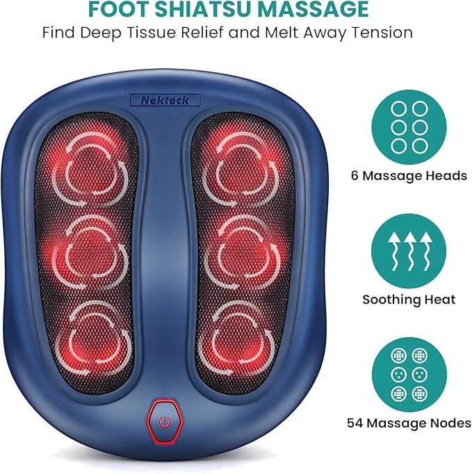 Nekteck Foot Massager with Heat, Shiatsu Foot Massager for Neuropathy, Plantar Fasciitis, Electric Heated Foot Massage Machine for Pain Relief and Circulation, Gifts for Man Woman Her Him Birthday
