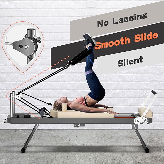 Portable Pilates Reformer, Pilates Machine for Home Workout, Up to 330LBS, Foldable Pilates Core Bed with High Strength Alloy Springs for Beginners