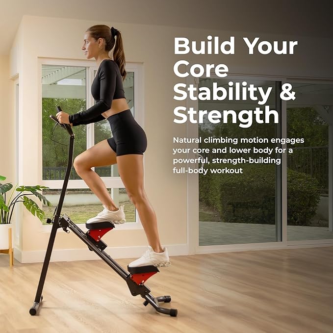 Sunny Health & Fitness Stair Stepper w/Handlebar, Extended Step Range Climber Machine for Legs, Core and Glute Workouts, Connection with Free SunnyFit App