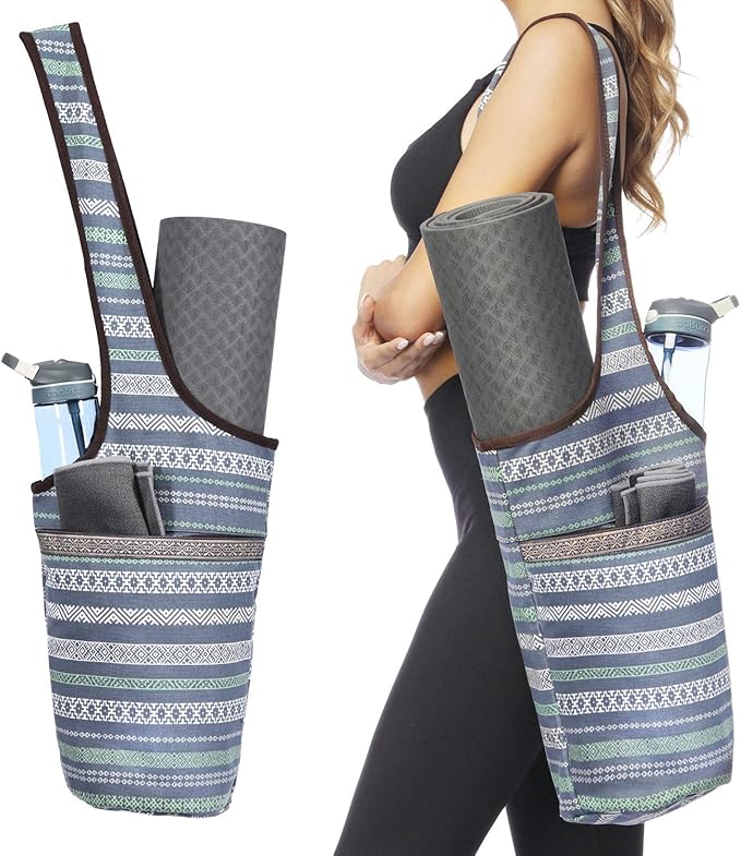 Ewedoos Canvas Yoga Mat Bag Fits Most Mats Yoga Bag with Large Storage Pockets to Hold More Accessories Ideal for Pilates Workout Gifts & Travel