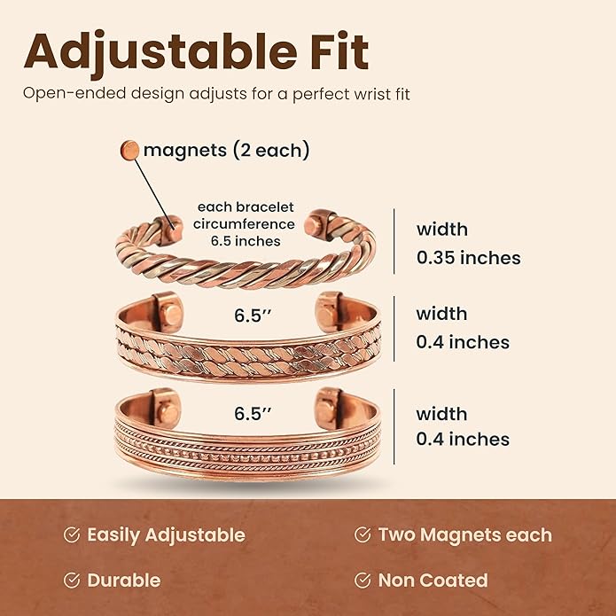 Touchstone copper bracelets | gift for men women |adjustable 100% pure solid real magnetic jewelry | handmade bracelet set combo | rope braided tibetan bangles.