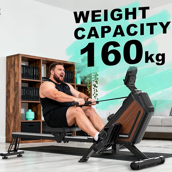 Rowing Machine Magnetic Rower with 16 Resistance Levels, Quiet Home Rowing Machine for Cardio Training, APP Connection, 160 kg Load Capacity, Vertical Storage