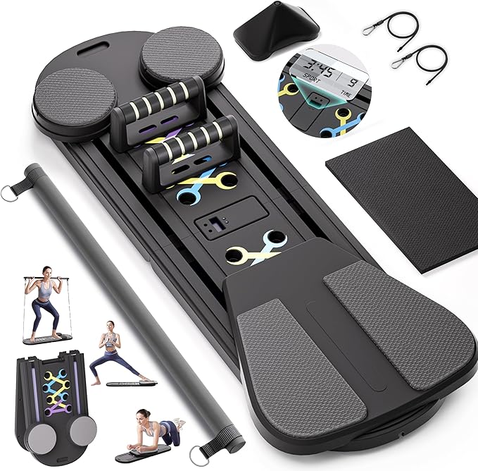 Pilates Board,15 in 1 Pilates Reformer Set, Foldable Pilates Reformer Machine with Resistance Bands, Home Pilates Kit, Portable Foldable Ab Trainer for Home Workout