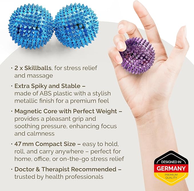 2X Spiky DBT Skill Balls | 2inch | Magnetic Stress Relief Balls | Spiky Massage Balls for Relaxation, Tension Release, Focus & Mobility (Light Blue)
