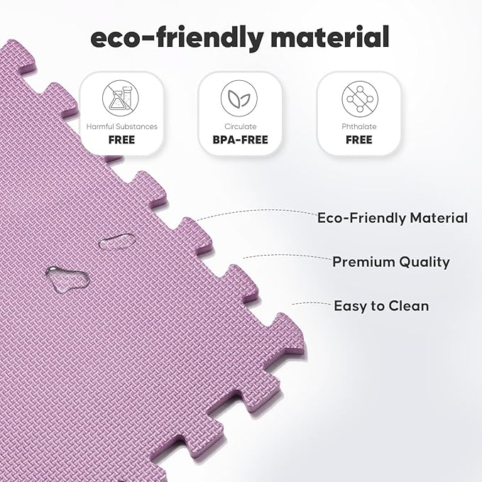 36 Pack Home Gym Mat, Puzzle Exercise Mat, EVA Interlocking Foam Floor Tiles for Home Workout Equipment and Kids' Play Areas - Blue, 24 in x 24 in x ½ in - (Pink, 36 Pack (144 sq ft))