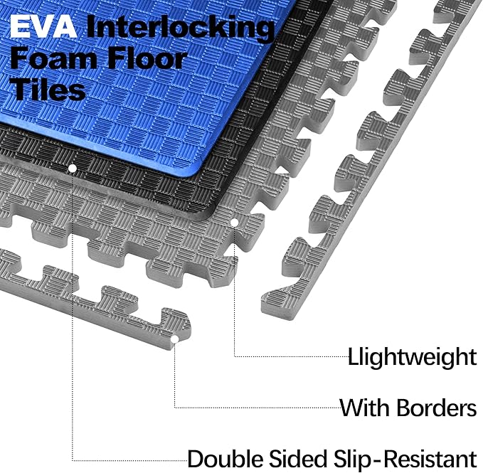 Elevon Puzzle Exercise Gym Flooring Mat, EVA Interlocking Foam Tiles Workout Mat for Home Gym, Fitness Equipment, MMA, Gymnastics, Shock-Absorbing Exercise Mat, Multi-Color