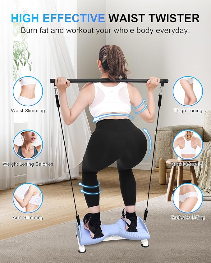 Waist Twist Machine Exercise,Ab Twist Board with Pilates Bar & Resistance Bands,Noiseless Ab Workout Machine For Women&Men Burn Fat,330 Lbs Capacity Fitness Exercise Equipment For Home.