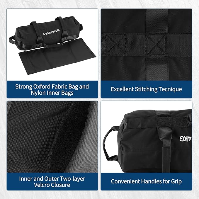 Sandbags for Workout,Adjustable Sand Bags for Fitness,Yoga, Strength Training and Full-Body Workouts,Black