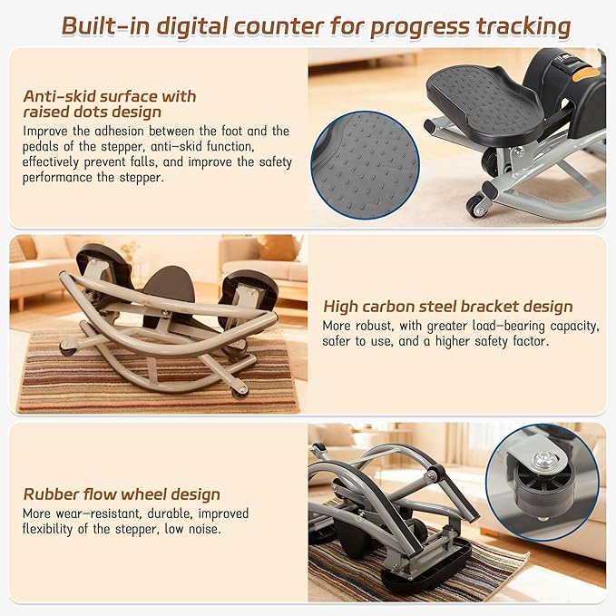 EMESAK Rocking Stepper Side to Side, Portable Compact Lateral Motion Steppers, Track Time, Calories with Digital Display, for Legs, Glutes, Abs for Women Men