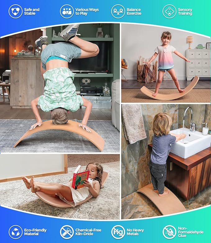 35" Balance Board Kids | Montessori Wobble Board for Toddlers Ages 3-5, Natural Wood Open-Ended Waldorf Sensory Toy for Indoor & Outdoor Play, Core Balance Trainer, Birthday & Christmas Gift 2026