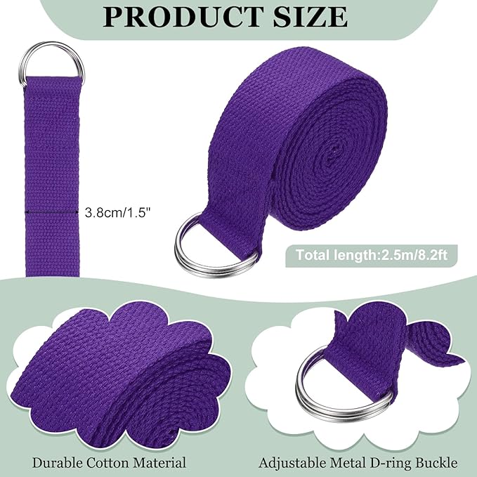 Yoga Strap for Stretching, Athletic Stretch Band with Adjustable Metal D Ring Buckle Yoga Bands