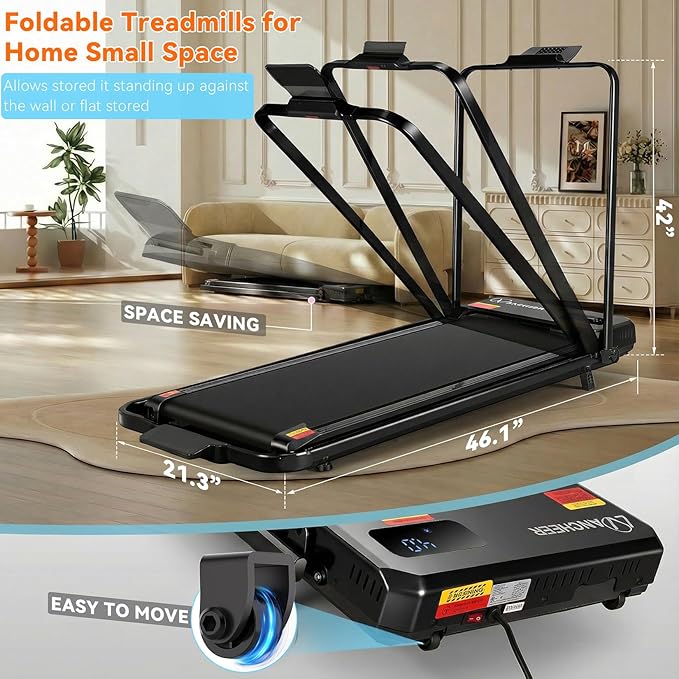 ANCHEER Folding Walking Pad Vibration with Handle, 1500W Portable Treadmill with 12% Incline & 8 Modes, 350lb Under Desk Vibration Treadmills for Home/Office,Installation-Free