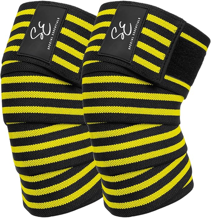 Special Essentials Knee Wraps for Weightlifting with Strap (2 Pack) - 72 Inches Flexible Support for Men & Women, for Powerlifting, Squats, Leg Press, and Cross Training