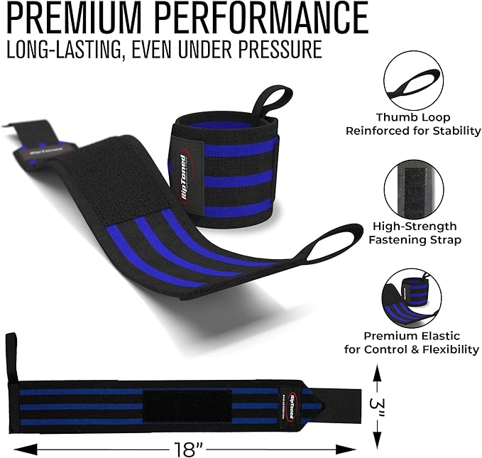 Rip Toned Wrist Wraps for Weightlifting – USPA & USAPL Approved 18" Wrist Straps for Powerlifting – Adjustable, Durable Gym Wraps with Thumb Loop – Quality Support for Men & Women