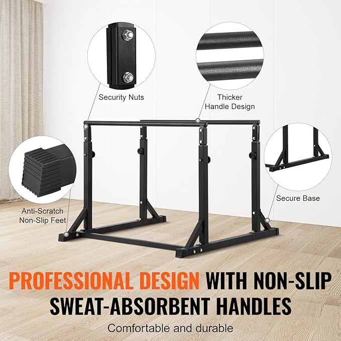 Happybuy Dip Bar, 800 Pounds Capacity, Heavy-Duty Adjustable Dip Stand Station for Fitness, Workout Dip Bar Stabilizer for Home Gym, Parallel Bars for Strength Training