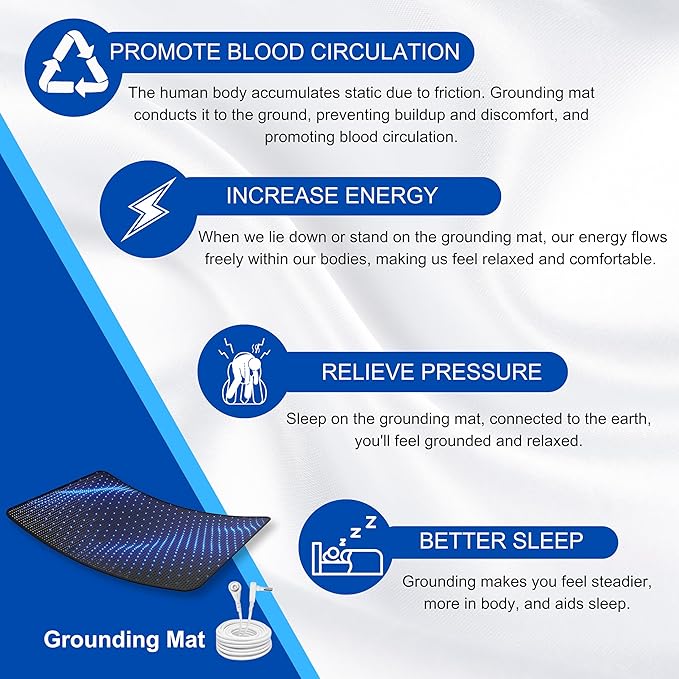 Grounding Mat for Bed, Earthing Mat for for Sleeping Ground Therapy Balanced Energy Better Sleep, Pain Relief Grounding Mat Sheets Pad with Grounding Cord, Queen 27"x60"