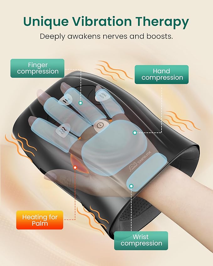 Snailax Hand Massager with Heat and Compression, Vibration, Cordless Hand Massager for Arthristis, Carpal Tunnel, Gifts for Women, Men, Mom(Black)