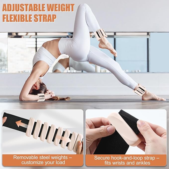 Wrist & Ankle Weights for Women and Men, 2lbs/4lbs Pairs Adjustable Silicone Weighted Bangles for Arm & Leg Workouts, Perfect for Pilates, Barre, Yoga, Walking & Home Fitness 24055
