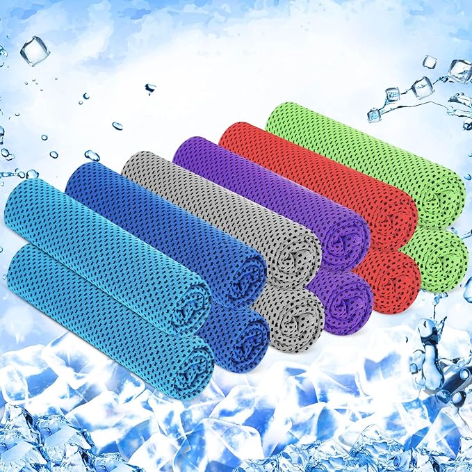 Hosuly 12 Pieces Cooling Towels for Hot Weather Soft Breathable Cold Towel Yoga Towels for Sweat, Sports, Workout, Fitness, Gym, Running, Travel Camping, 12 x 40 Inch (Assorted Colors)