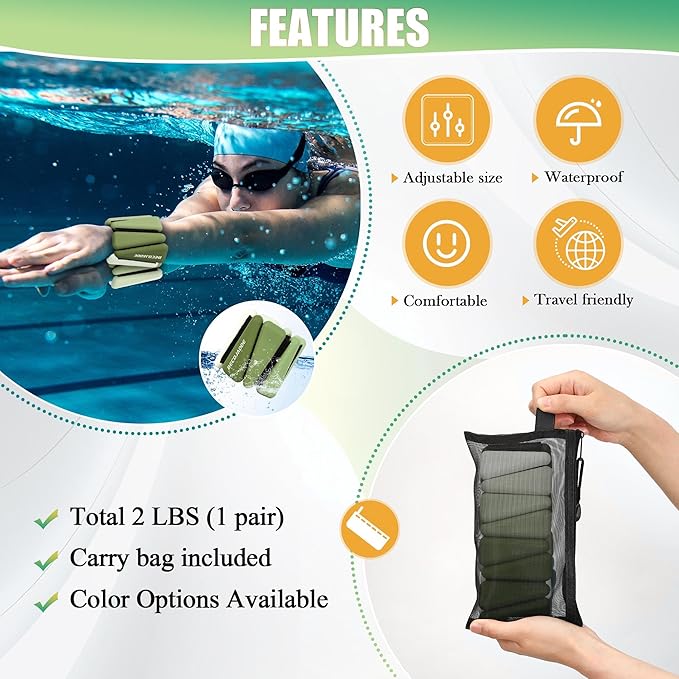Ankle Weights for Women Wrist Weights Set of 2 (1 lb/2 lb Each) Adjustable Arm Leg Weight for Womens Men Suitable for Walking Swimming Running Pilates Yoga Gym