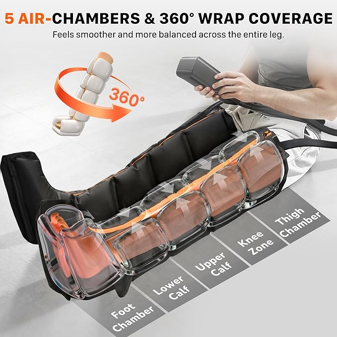 Air Compression Leg Recovery Boots : Sequential Full Leg Compression Massager System for Muscle Relaxation & Relief - 11 Intensity 6 Modes 3 Heat for Athletes & Gym (Large)