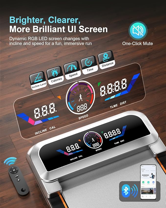 Walking Pad Treadmill with 15% 12-Level Auto Incline & UI Screen, Portable Treadmills with Bluetooth Speaker, 3.5HP Foldable Under Desk Treadmill for Home Office 450LBS, Remote & APP