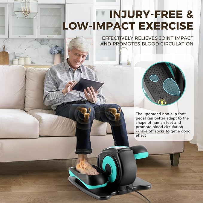Under Desk Elliptical Machine, Electric Leg Exerciser for Seniors, Compact Seated Pedal Exerciser, Portable Elliptical Trainer with Remote and Non-Slip Pedals for Teens Adults
