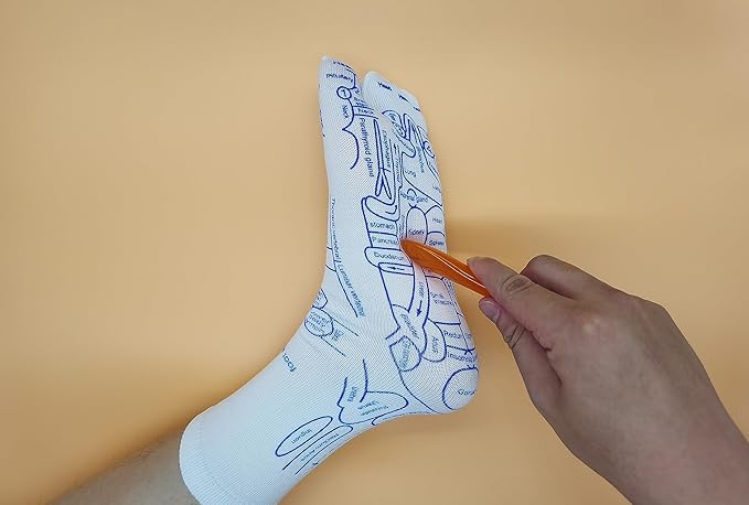 Broman Reflexology Socks with Acupressure Pen with Gua Sha End,Foot Pain Relief Remedy,Men's Size